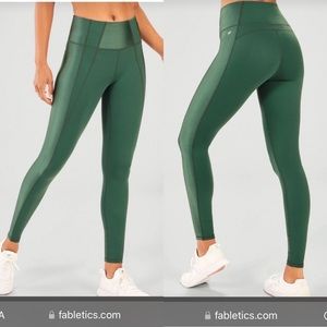 Fabletics Powerhold Shine Define 7/8 leggings in dark green. High waist